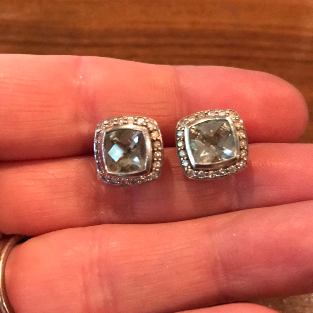 David Yurman Prasiolite Diamond Sterling earrings
